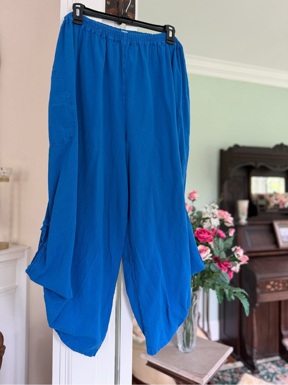 Women's Blue Wide-Leg Elastic Waist Pants by Water Sisters